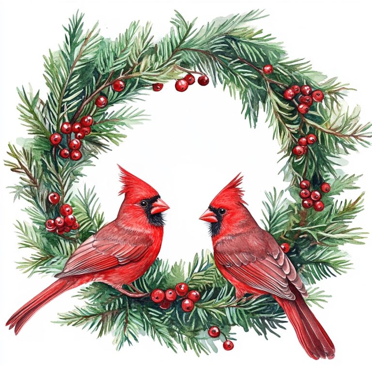 3D Watercolor Cardinals Wreath