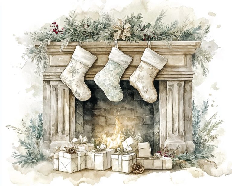 3D Watercolor Christmas Fireplace