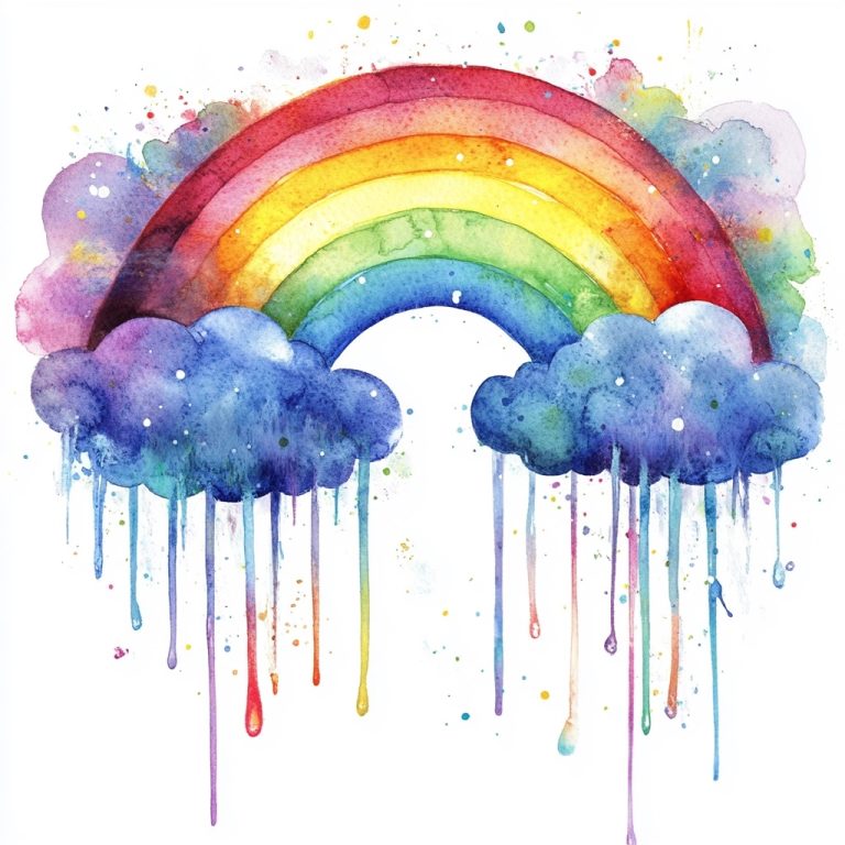 Abstract Watercolor Rainbow Clouds