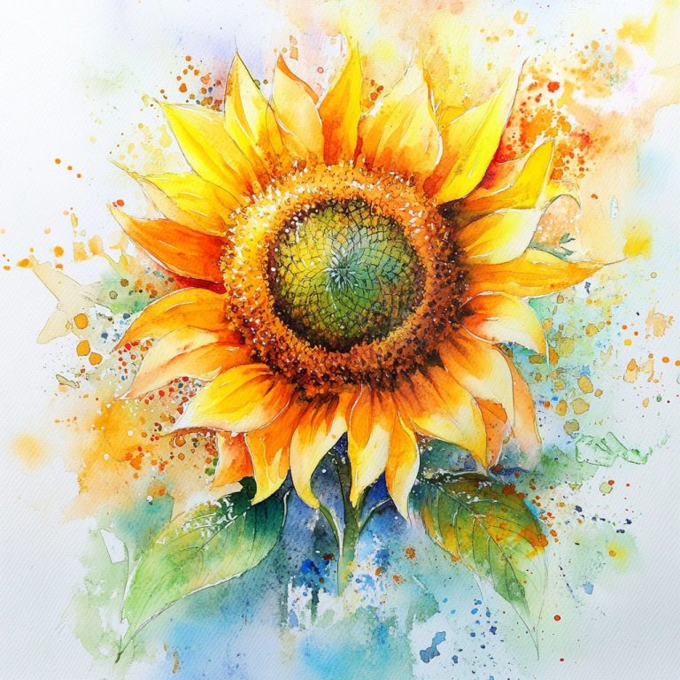 Abstract Watercolor Sunflower