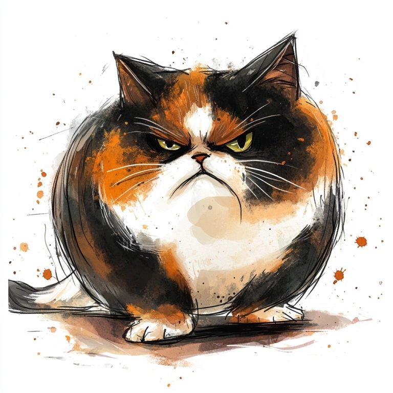 Angry Calico Cat Watercolor