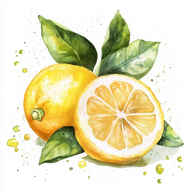 Aquarelle Lemon with Leaves