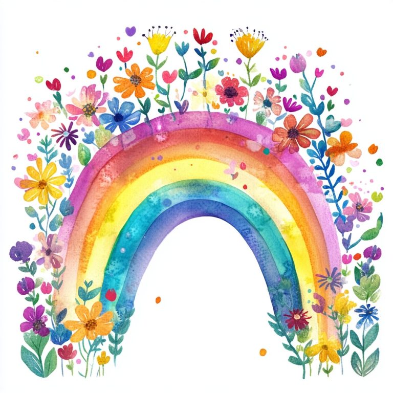 Aquarelle Rainbow with Flowers