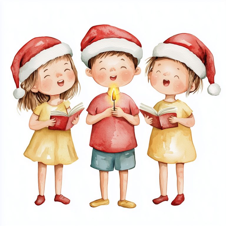 Australian Children Caroling Watercolor