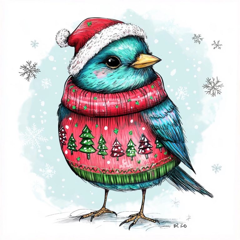 Bird Character in Christmas Sweater