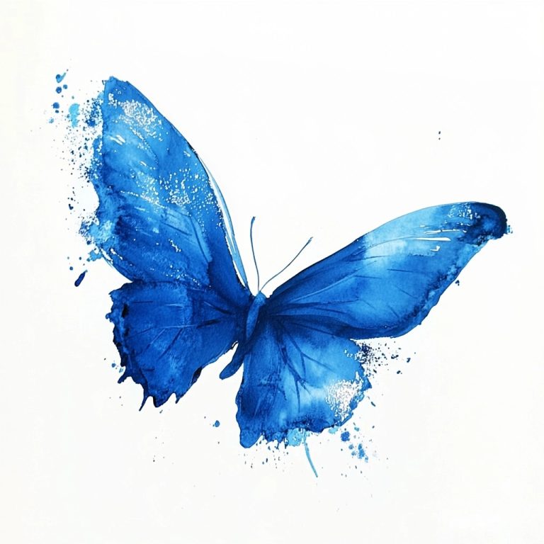 Blue Ink Butterfly Painting