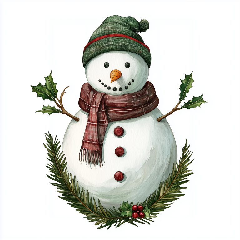 Bohemian Watercolor Snowman Clipart