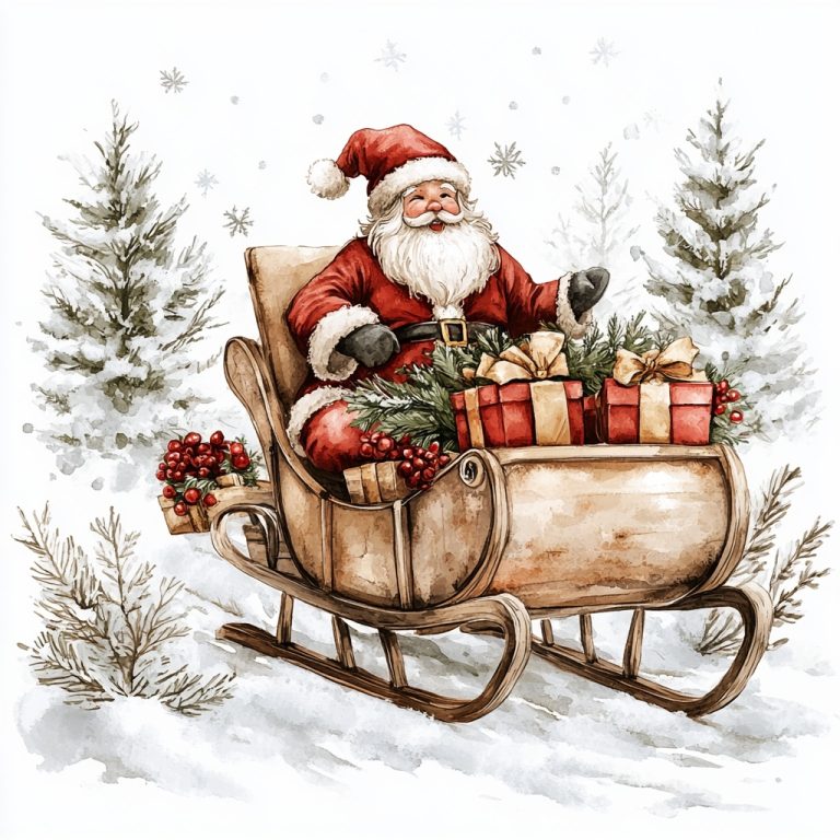 Boho Santa Sleigh Clipart