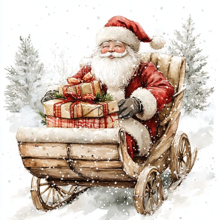 Boho Santa Sleigh Watercolor