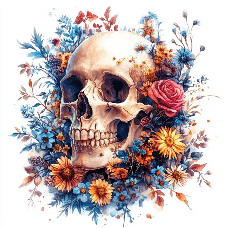 Boho Skull with Flowers