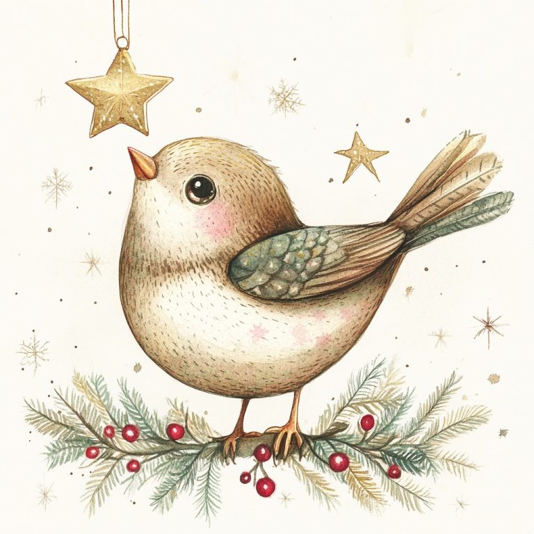 Boho Watercolor Christmas Bird