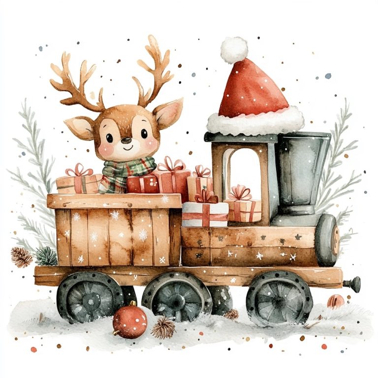 Boho Watercolor Christmas Train