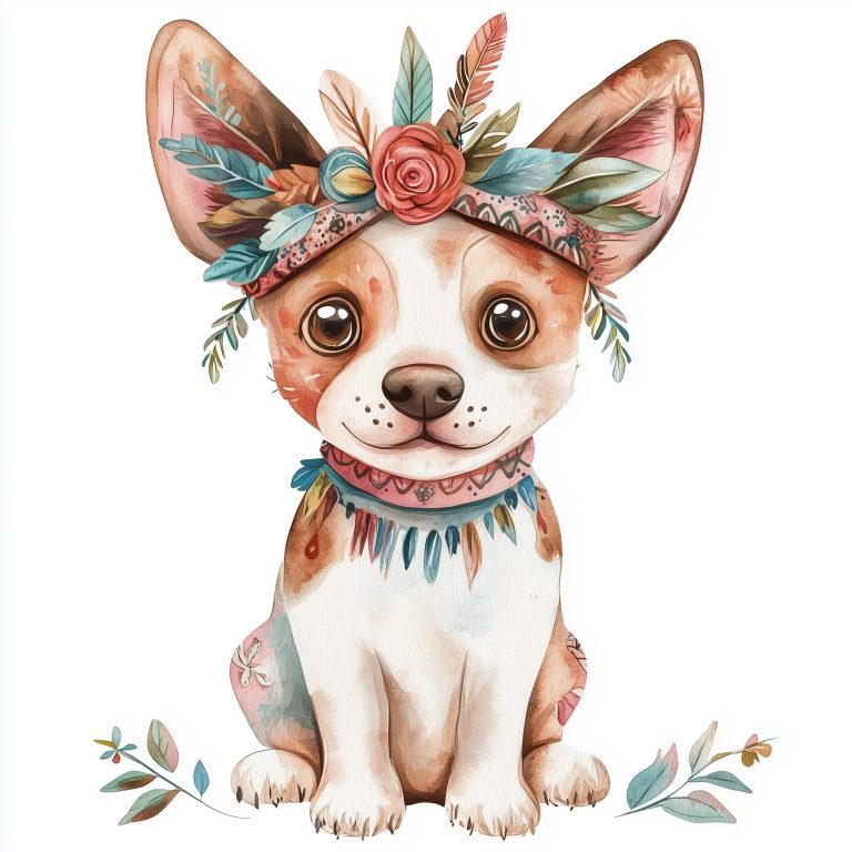 Boho Watercolor Dog Clipart