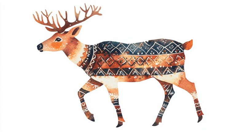 Boho Watercolor Reindeer Clipart