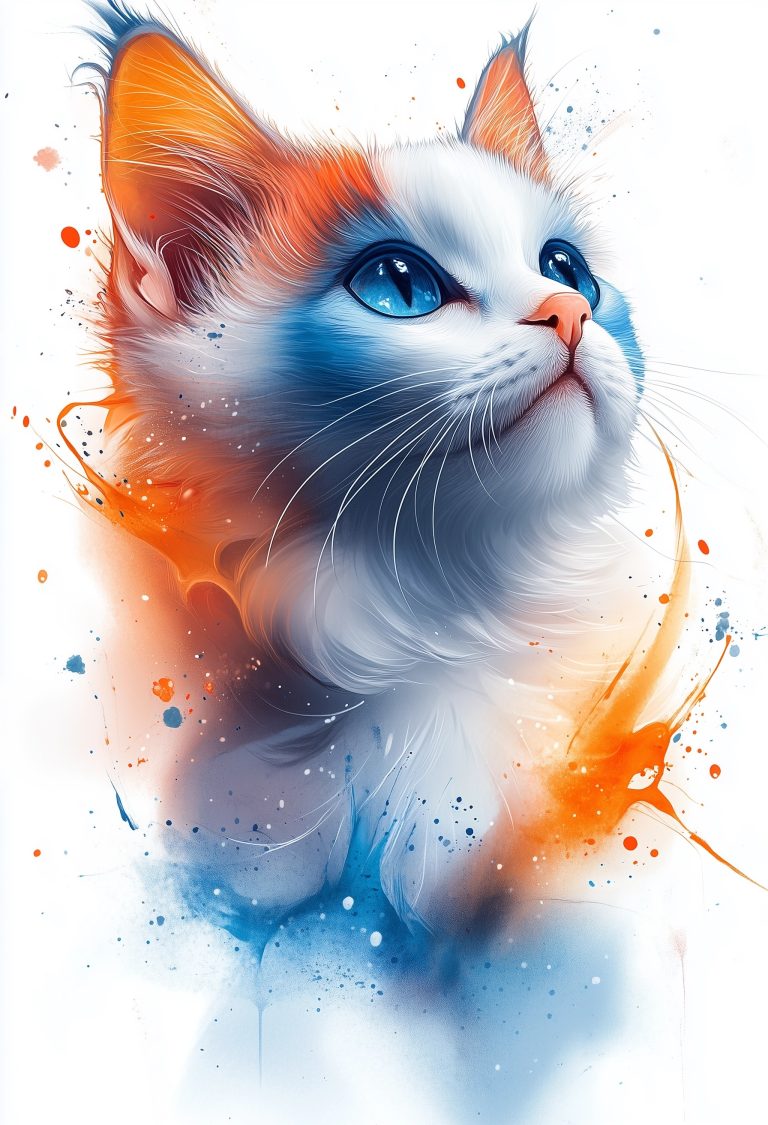 Cartoon Cat with Paint Splashes scaled