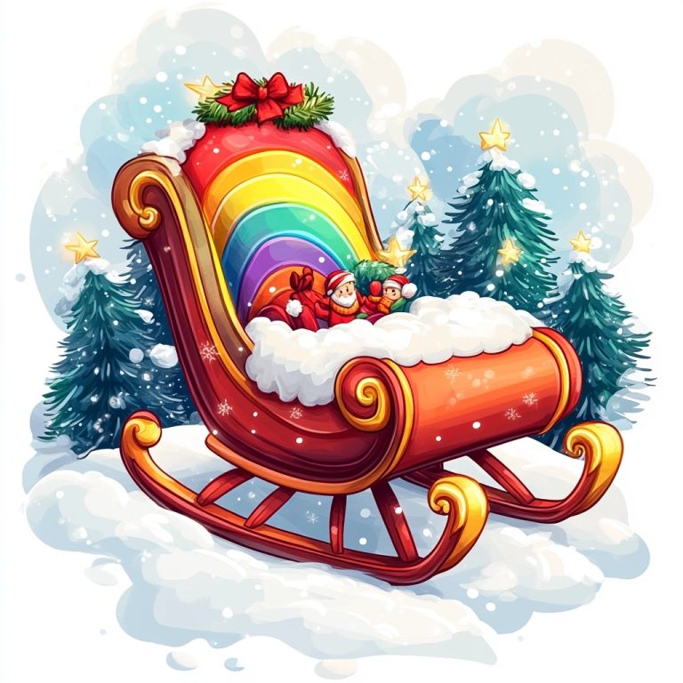 Cartoon Christmas Sleigh Rainbow