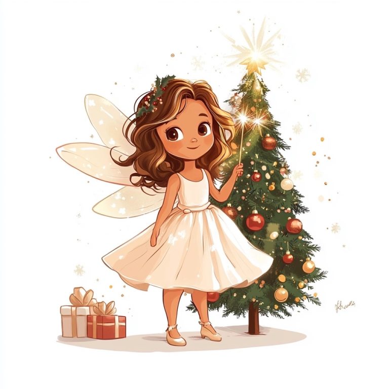 Cartoon Fairy by Christmas Tree