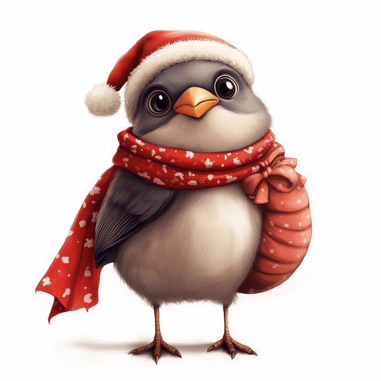 Cartoon Finch in Santa Attire