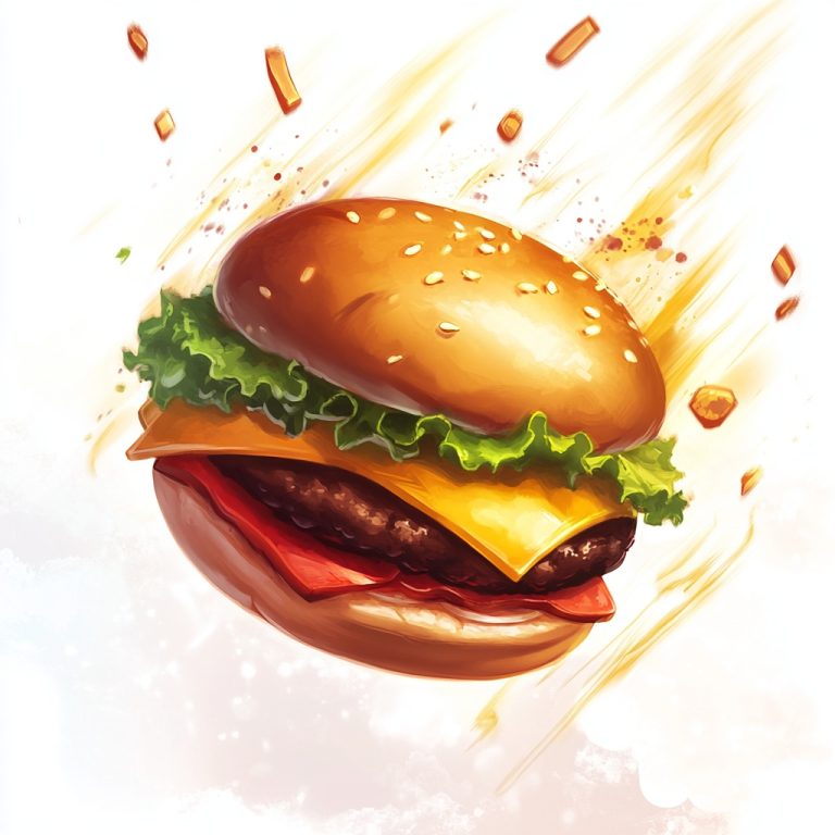 Cartoon Hamburger in Flight