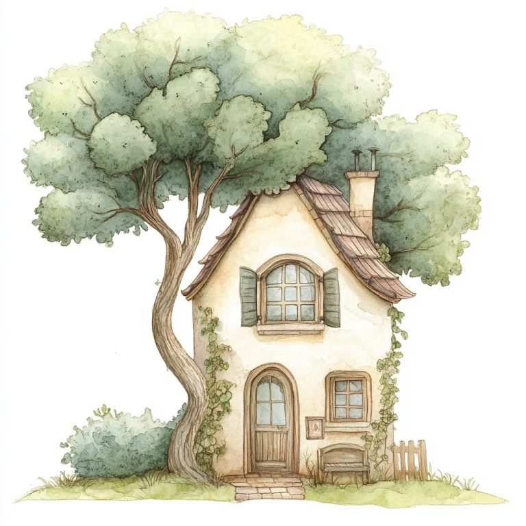 Cartoon House with Tree