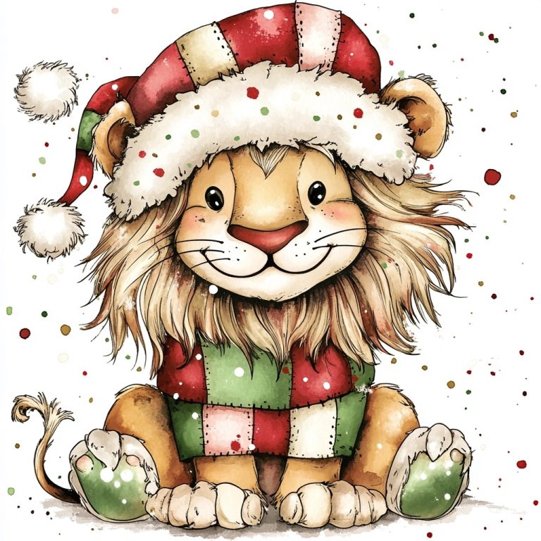 Cartoon Lion in Christmas Costume