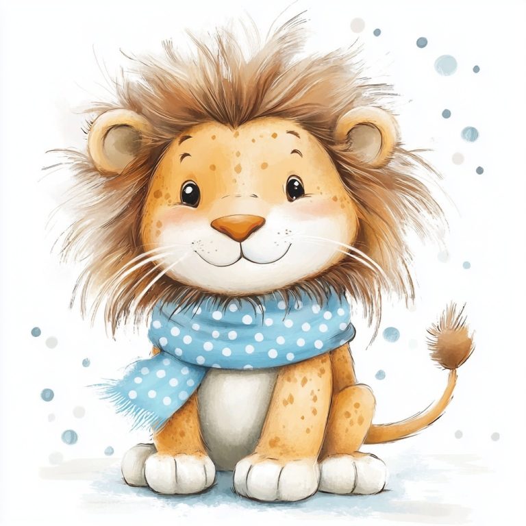 Cartoon Lion with Scarf