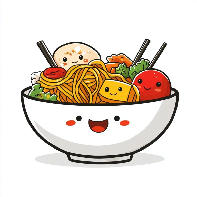 Cartoon Noodles in Bowl