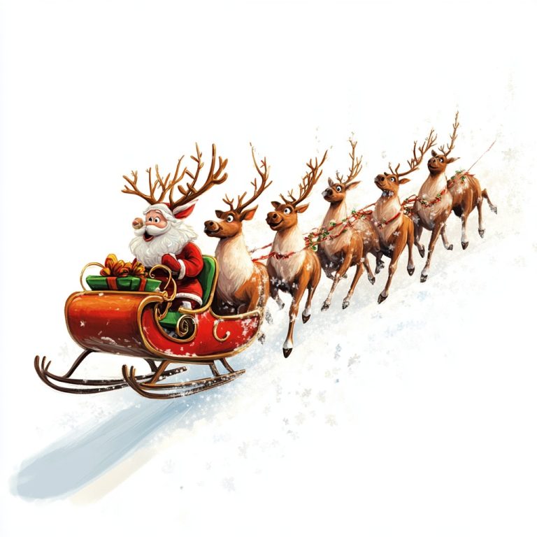 Cartoon Reindeer Sleigh Scene