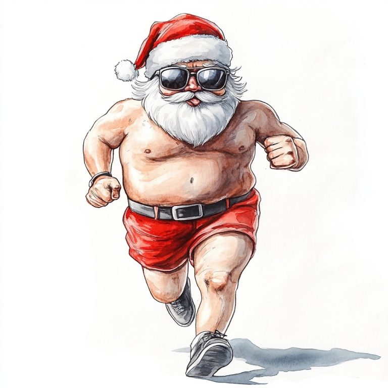 Cartoon Santa Jogging Watercolor