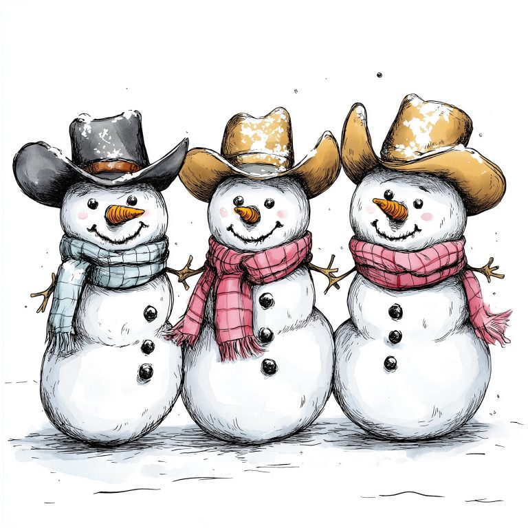 Cartoon Snowmen in Cowboy Hats