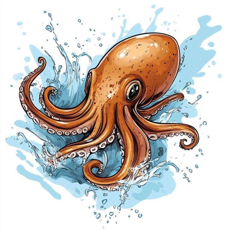 Cartoon Squid with Splash