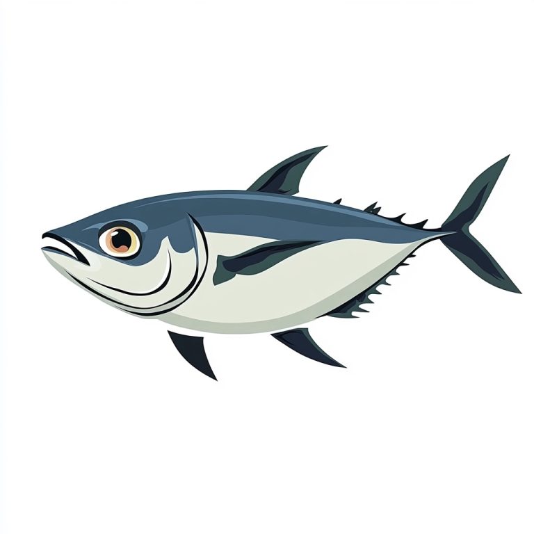 Cartoon Style Tuna Illustration on a Minimalist White Background