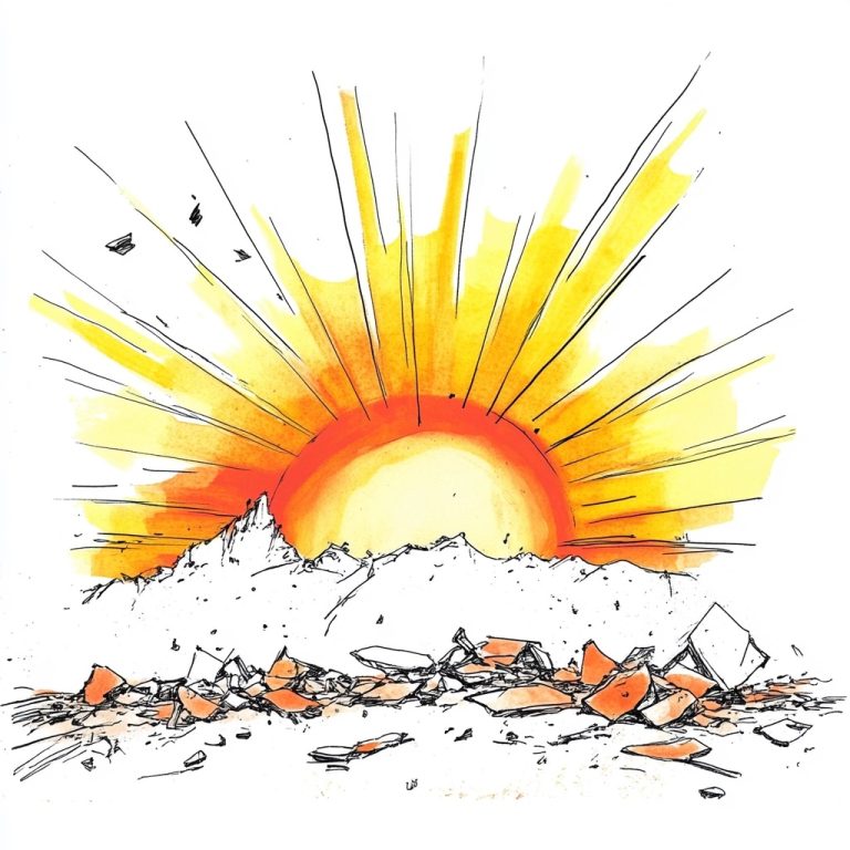 Cartoon Sunrise Over Ruins