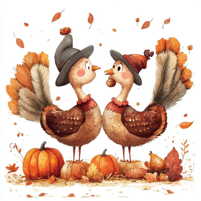 Cartoon Turkeys in Autumn