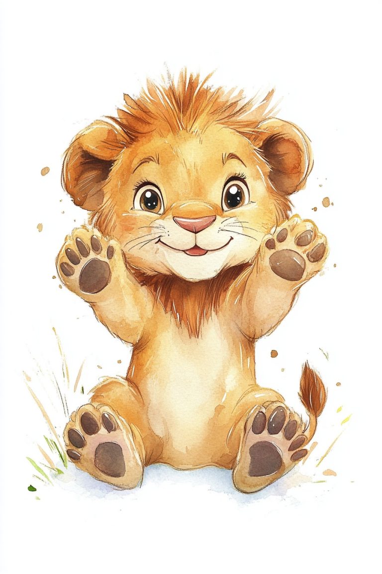 Cartoon Watercolor Baby Lion