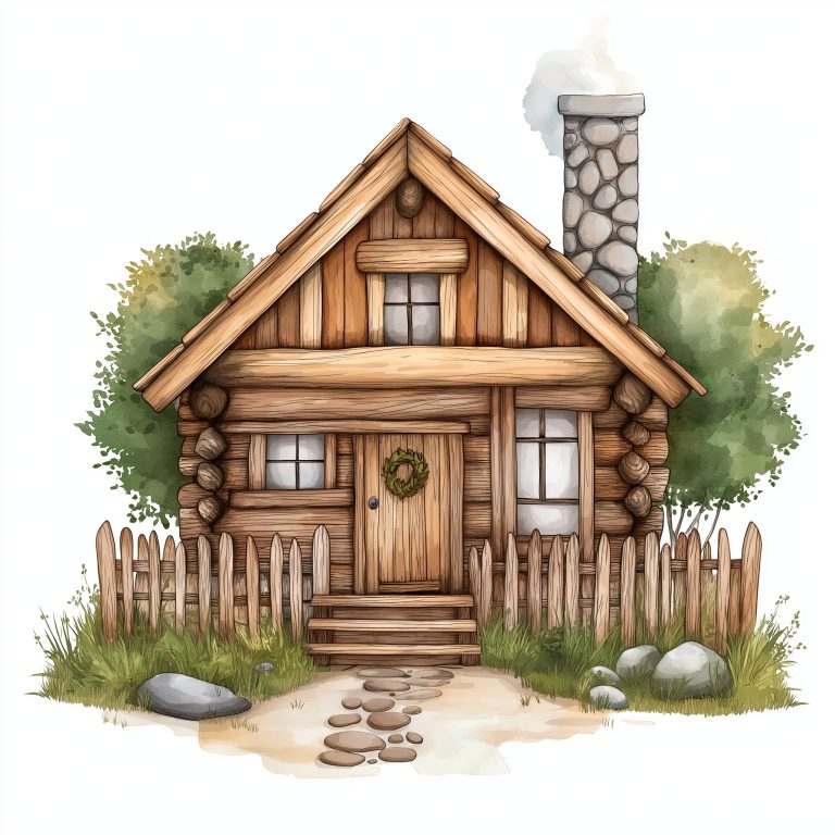 Cartoon Watercolor Cabin