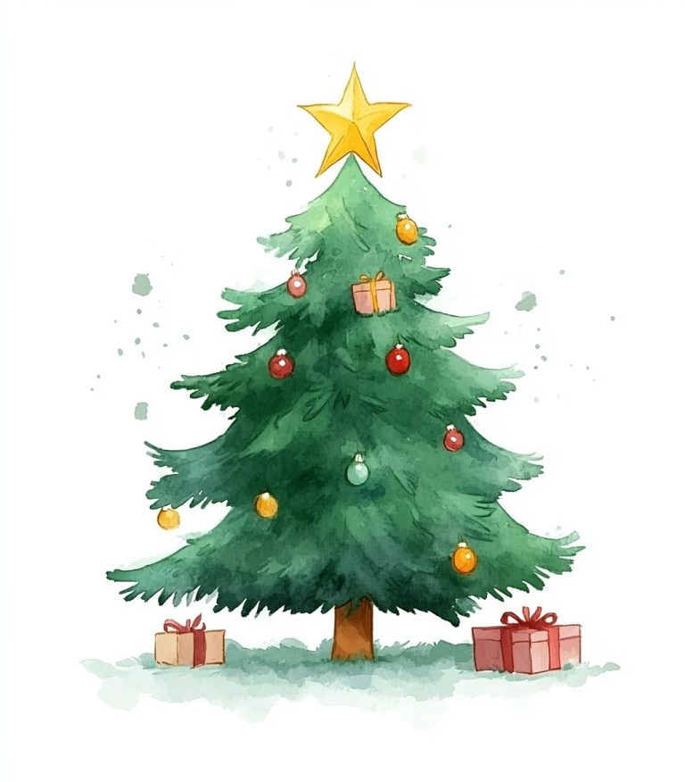 Cartoon Watercolor Christmas Tree