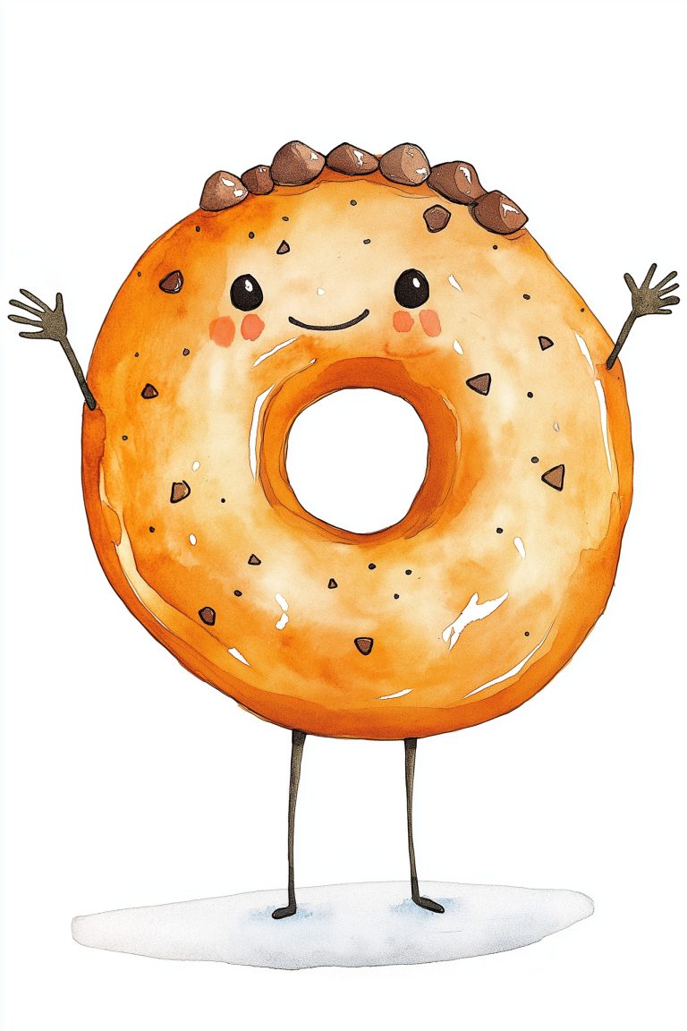 Cartoon Watercolor Donut Character scaled