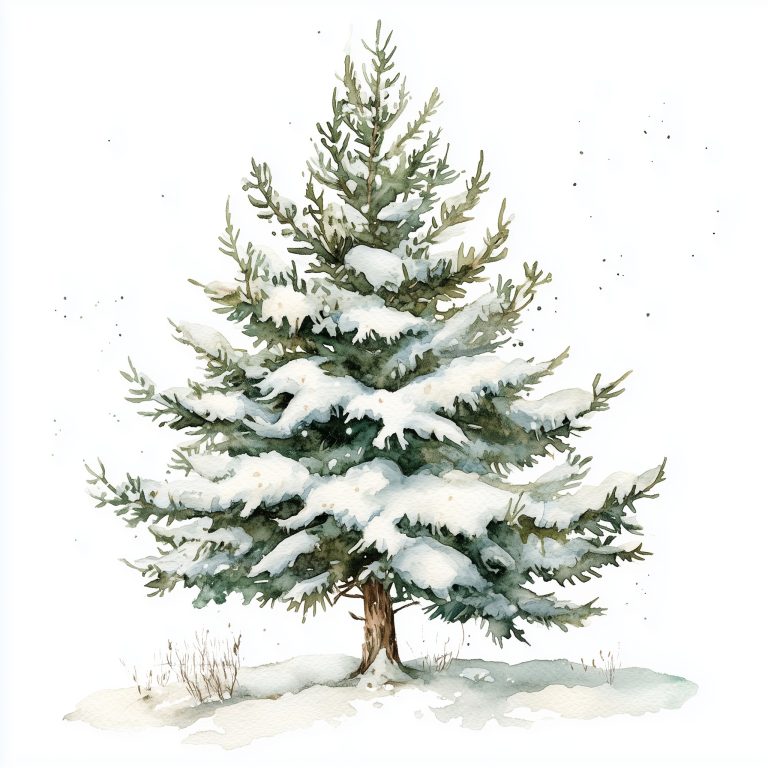 Cartoon Watercolor Snowy Fir