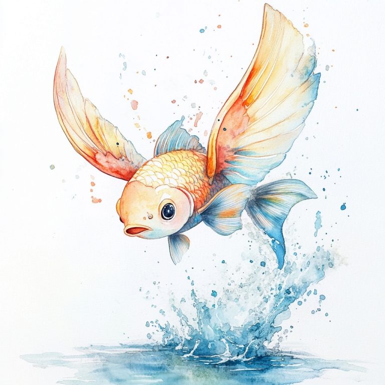 Cartoon Watercolor Winged Fish