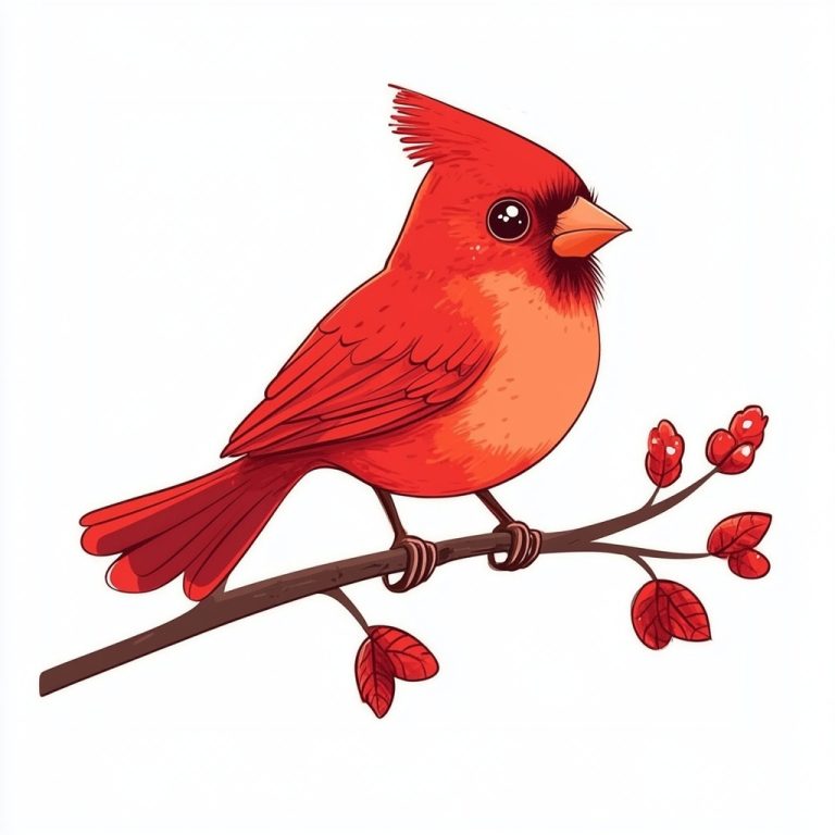 Cartoonish Red Bird Branch