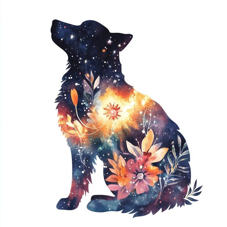 Celestial Floral Dog Silhouette