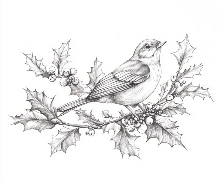 Charcoal Bird on Holly