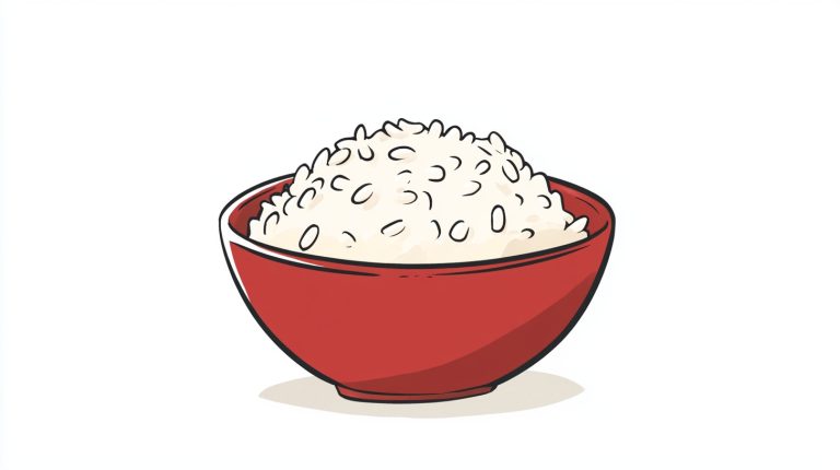 Charming Hand Drawn Cartoon of a Rice Bowl on a Crisp White Canvas