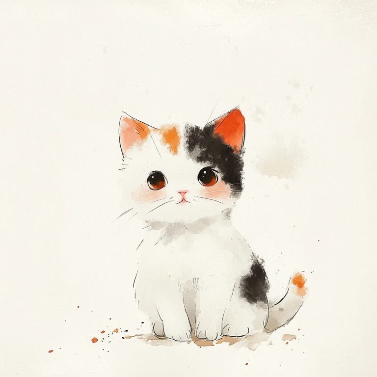 Charming Ink Whiskers A Playful Cat in a Serene White Canvas