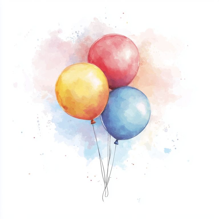 Charming Watercolor Balloons Against a Crisp White Canvas