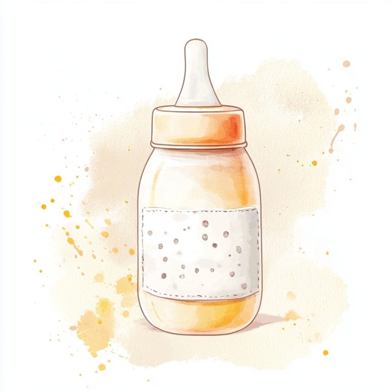 Charming Watercolor Illustration of a Baby Feeding Bottle on a Crisp White Canvas