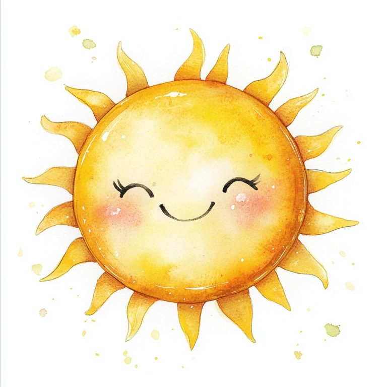 Charming Watercolor Illustration of a Playful Sun on a Crisp White Canvas