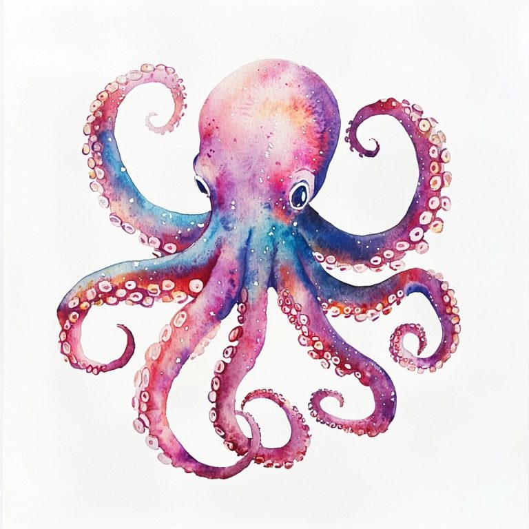 Charming Watercolor Octopus on a Crisp White Canvas