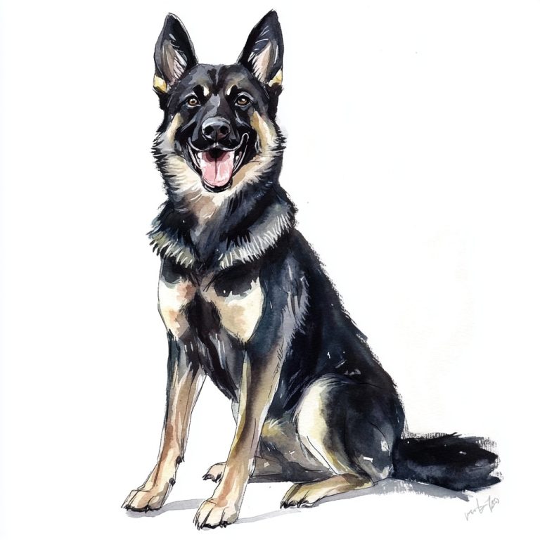 Charming Watercolor Portrait of a Playful Black and Cream German Shepherd